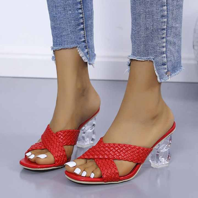 Nuevos zapatos de mujer, sandalias y zapatillas trenzadas de Boca de pescado con punta cuadrada de estilo coreano de verano, zapatos de moda sin cordones para mujer