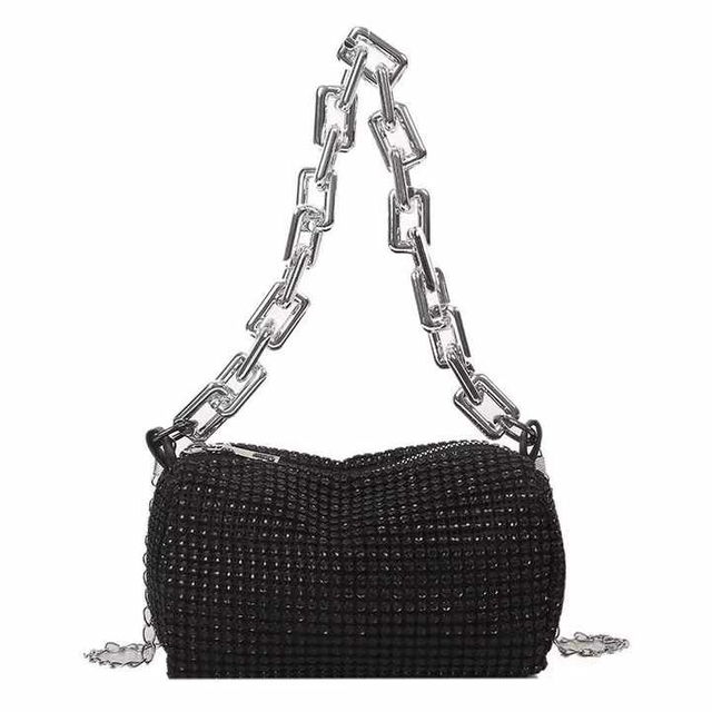 Bolso bandolera de moda portátil para mujer, cadenas metálicas de diamantes brillantes, cenas de PU 