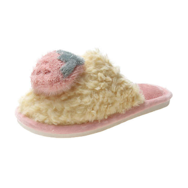 Zapatillas cálidas de invierno para mujer, pantuflas de piel sintética, lindas frutas, algodón, antideslizantes, suaves, para interior y dormitorio
