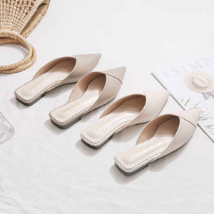 Sandalias planas puntiagudas Baotou Half Women's Lazy Muller, zapatos individuales, vestido de oficina de PU, elegancia, temperamento para mujer