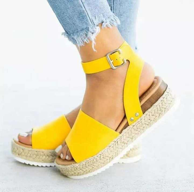 Sandalias de plataforma con correa de tobillo para mujer Zapatos casuales Sandalias antideslizantes de tejido de moda de verano para mujer