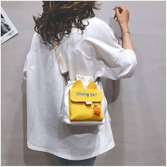 Lindo bolso de hombro de lona para mujer pequeño conejo versión coreana bolso cruzado femenino estudiante bolso de algodón