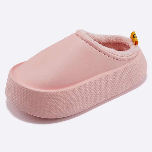 Zapatillas impermeables de piel para mujer, chanclas cálidas de felpa para el hogar, calzado de suela gruesa para interior del hogar, sandalias antideslizantes sólidas para parejas