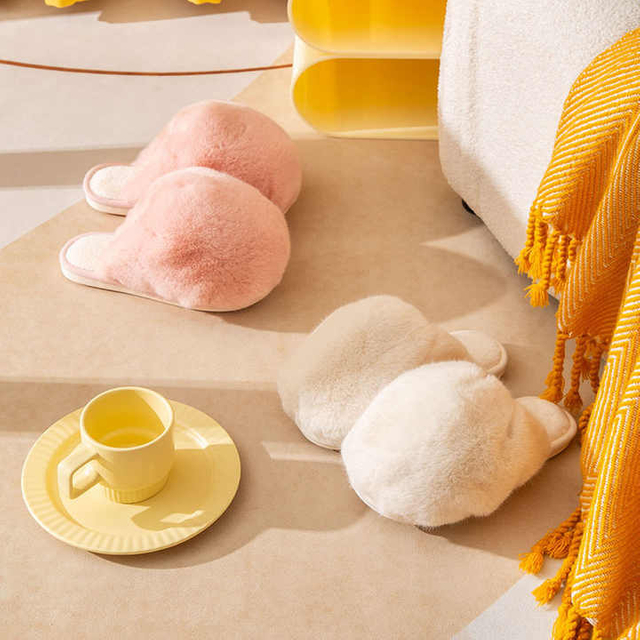 Zapatillas de felpa de moda simples para otoño e invierno, ropa para el hogar, zapatillas de algodón cálidas con cabeza grande para mujer