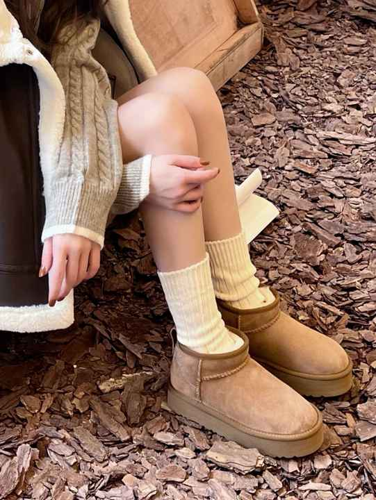 Botas de nieve hasta el tobillo para mujer Botas de nieve de invierno de gamuza con espuma viscoelástica piel de oveja sintética 