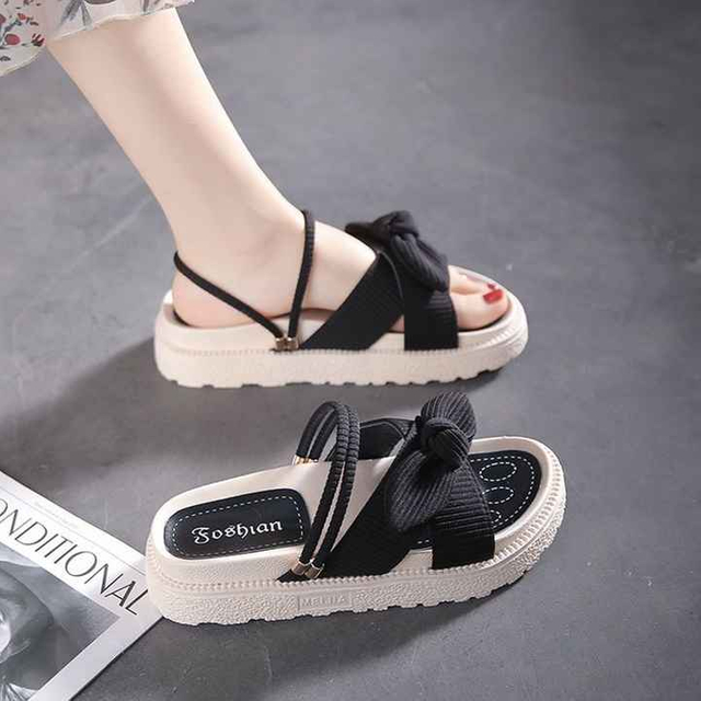 Sandalias para Mujer Bowknot Nube Plana Lindo Boho Casual Zapatillas Zapatos de Playa