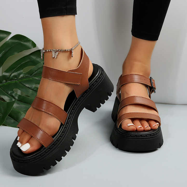 Sandalias de mujer con punta abierta, Sandalias cómodas transpirables a la moda de verano, calzado femenino con hebilla de cuña