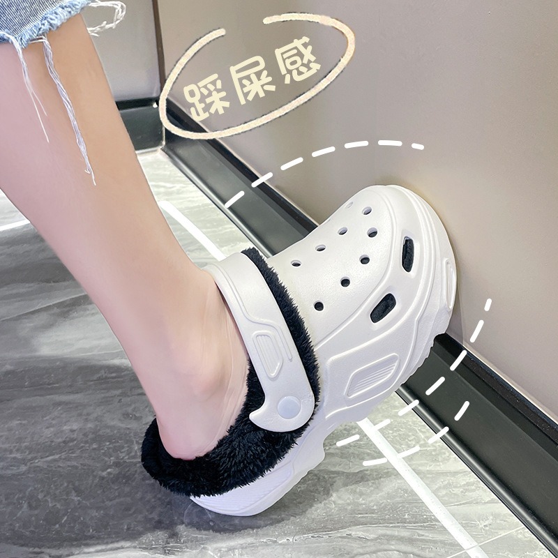 Zuecos de oto&ntilde;o e invierno para mujer, botas de algod&oacute;n con tacones altos y zapatos de cueva de terciopelo, zapatos de algod&oacute;n gruesos y c&aacute;lidos para el hogar, 2024