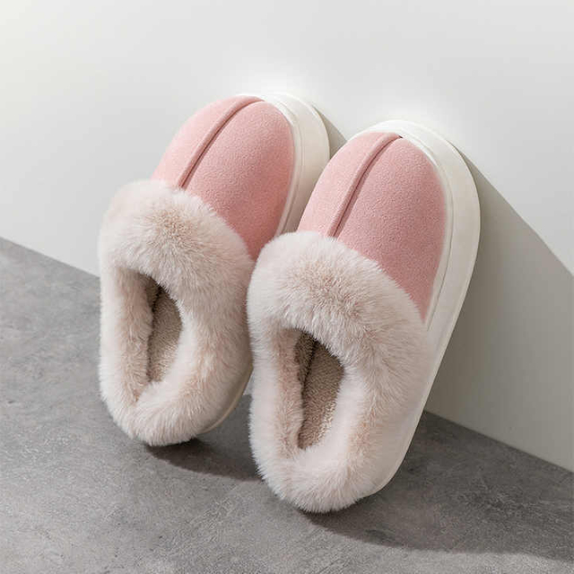 Nuevas pantuflas de felpa de algodón para el hogar, pantuflas cálidas para interior para mujer, suela gruesa, zapatos cálidos cómodos para el hogar para invierno