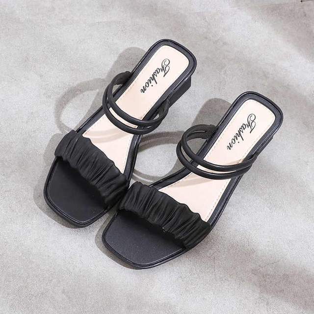 Sandalias gruesas informales para mujer, Sandalias de tacón medio, novedad de verano, sandalias con punta cuadrada a la moda