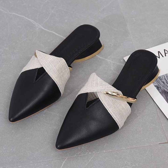 Zapatillas sexis con punta estrecha para mujer, zapatillas sin cordones para mujer, mulas de tacón bajo para mujer, zapatos de tacón de cuero PU, chanclas informales de verano para mujer