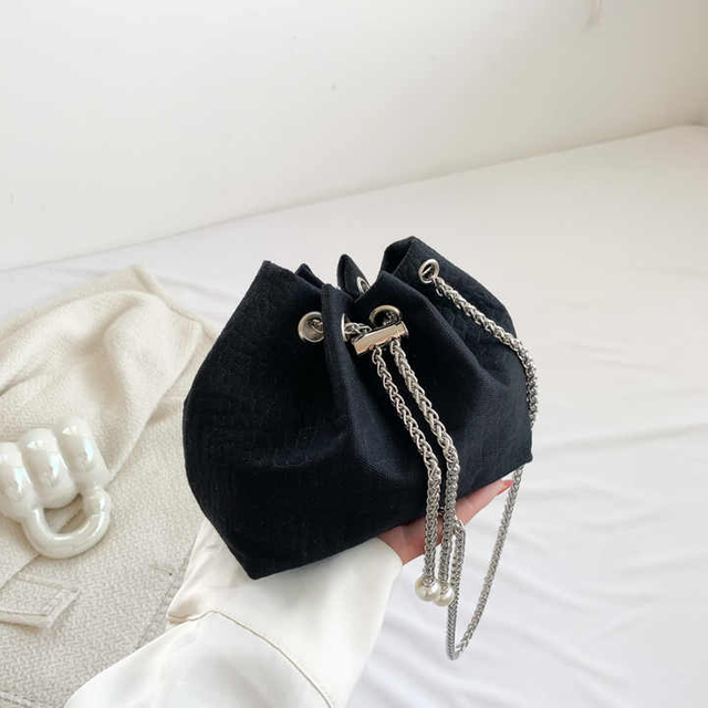 Bolso tipo cubo para mujer, versátil, a la moda, con cadena con cordón, bolso de hombro único con almacenamiento cruzado para el cuerpo 