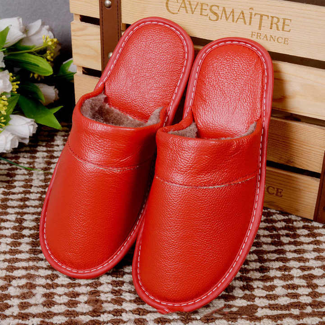 Zapatillas de Interior de Invierno para Mujer, Zapatos Antideslizantes para el hogar para Parejas, Zapatos cálidos de algodón para Mujer, Zapatos Impermeables de Cuero de Suela Gruesa