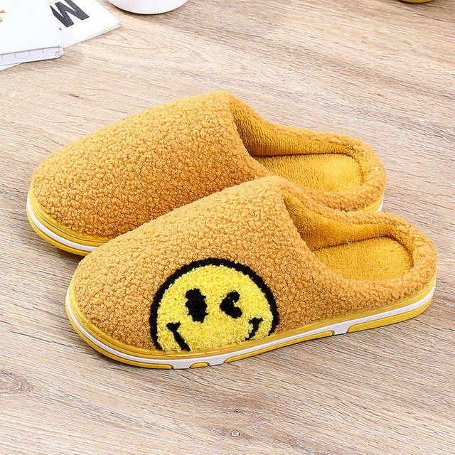 Zapatillas de piel para mujer, pantuflas bonitas con sonrisa, forro polar corto de felpa, zapatos planos para mujer, zapatillas mullidas de interior para mujer