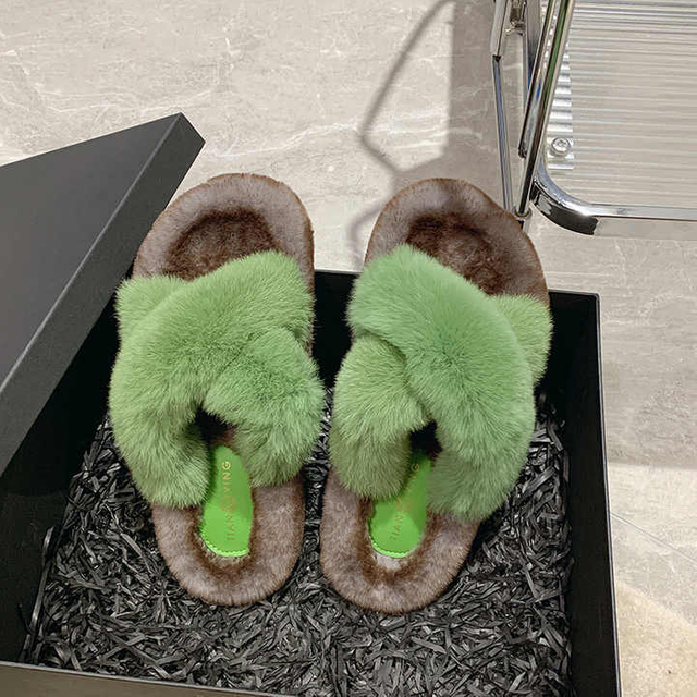 Suela gruesa Otoño Invierno moda mujer cruz piel sintética zapatillas exterior desgaste cálido interior señoras 