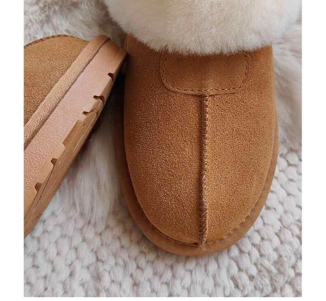 Zapatillas de piel para mujer, botas cálidas con plataforma, pisos cortos de felpa, zapatos de algodón para el hogar, mulas de gamuza, botas de invierno para mujer