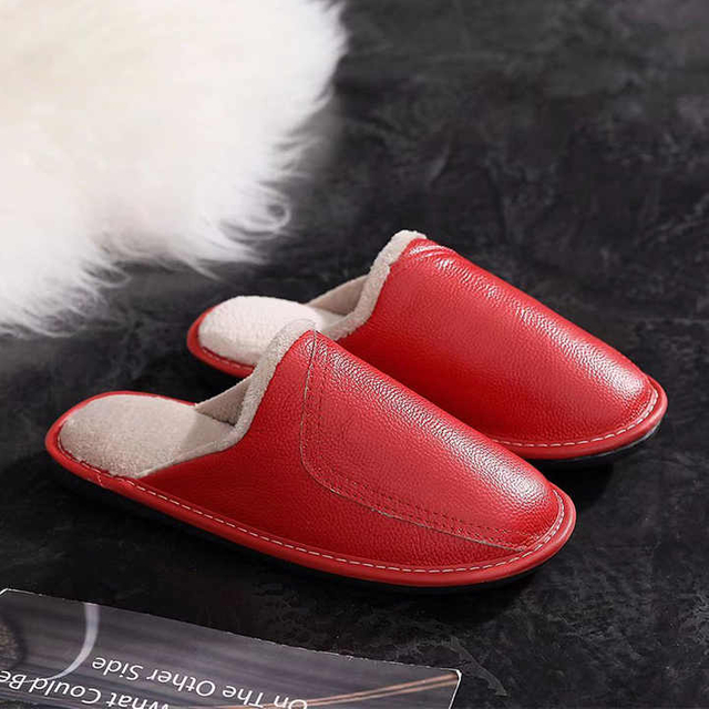 Zapatillas de invierno para hombre, zapatos de interior de felpa cortos, zapatillas de cuero de moda unisex, calzado para dormitorio para mujer
