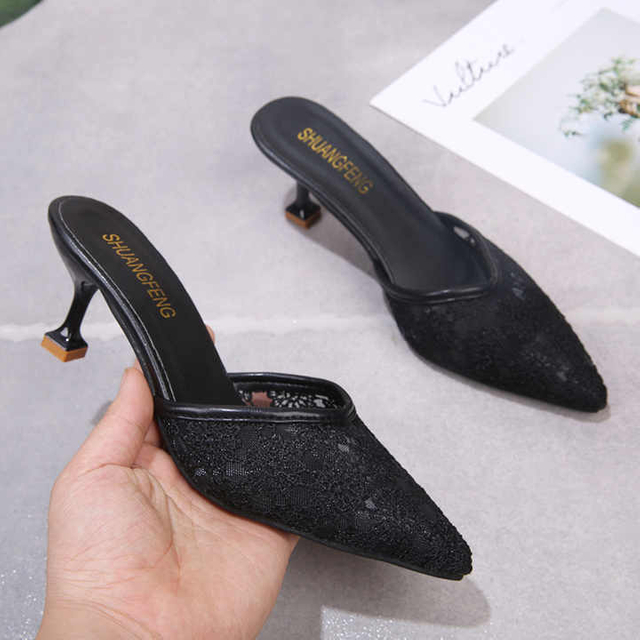 Primavera Verano nueva moda encaje sandalias de tacón alto sexy punta estrecha tacones altos mujeres