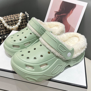 Zuecos de otoño e invierno para mujer, botas de algodón con tacones altos y zapatos de cueva de terciopelo, zapatos de algodón gruesos y cálidos para el hogar, 2024