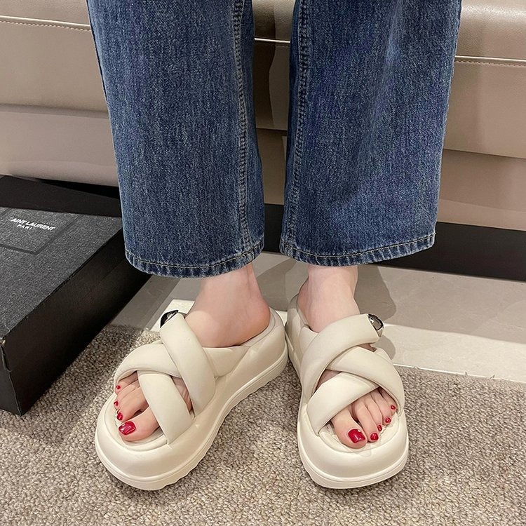 Novedad de verano, zapatillas de estilo para mujer, sandalias de playa de suela gruesa cruzada para exteriores, zapatos informales con plataforma para mujer