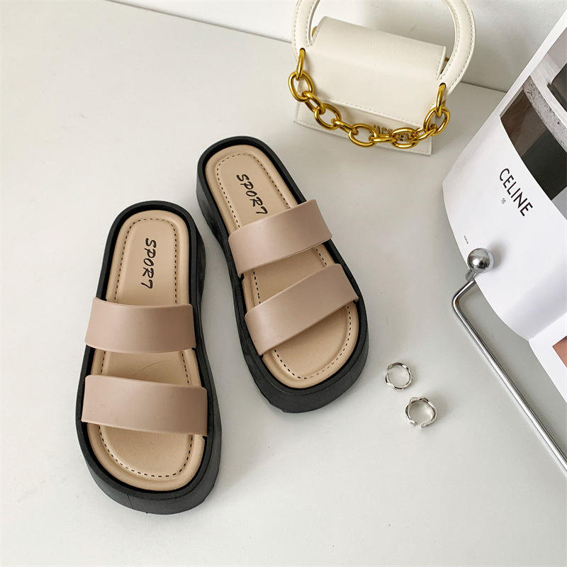 Nuevas zapatillas de plataforma gruesas para mujer, sandalias deslizantes de suela blanda de Eva para playa de verano, zapatos c&oacute;modos de ocio para mujer al aire libre