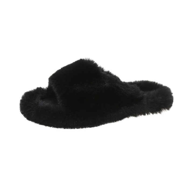 Zapatos planos para mujer, pantuflas de piel para mujer, zapatillas de casa de invierno para interiores de algodón de felpa suave 