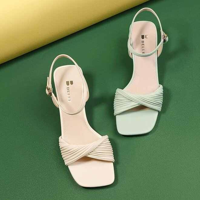 Sandalias De Tacón Grueso Retro Punta Cuadrada Punta Abierta Zapatos Roma Moda Pequeño Vestido De Fiesta Fresco Zapatillas Chanclas De Playa