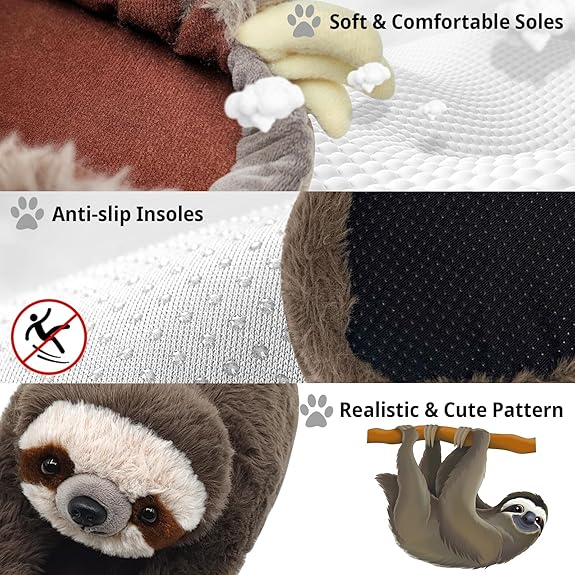Animales Little Lindo suave y grueso Algodón Invierno Baño de perezoso Calidez zapatillas de peluche divertidos para hombres, mujeres y niños