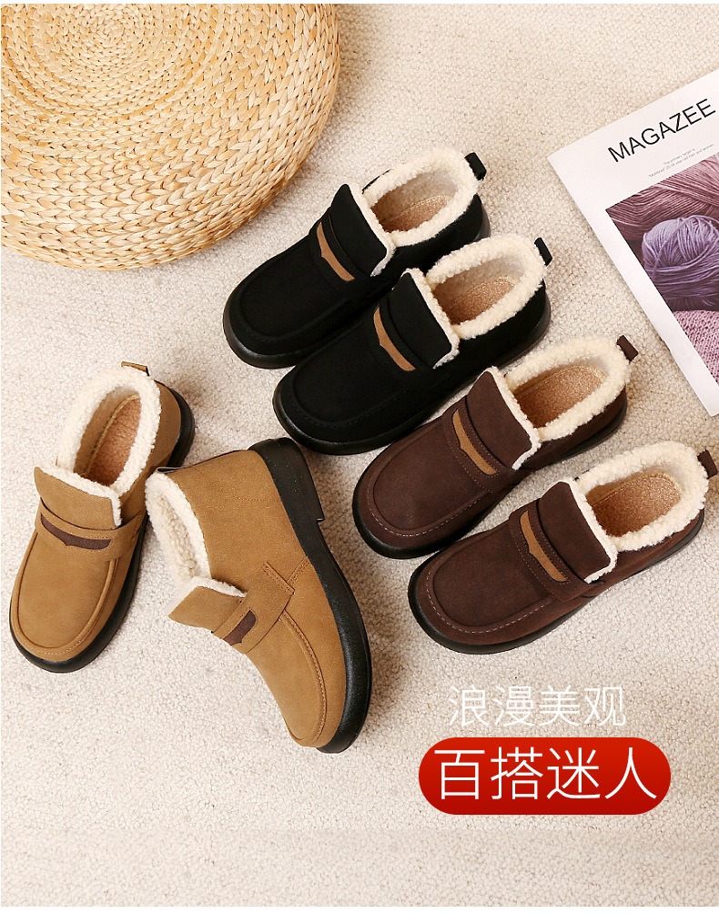 Zapatos planos de mujer con punta redonda, zapatillas informales para mujer, mocasines sin cordones, zapatos Retro de piel de invierno sin cordones