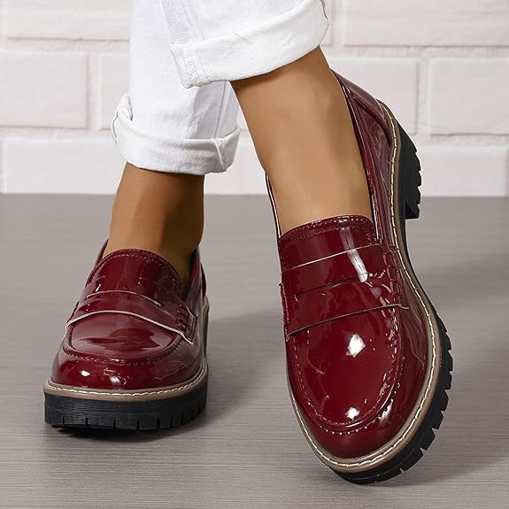 Mocasines para mujeres cómodos plataforma Penny loafer tacón grueso zapatos de vestir casual de negocios 2025 mocasines de cuero de moda y slip-ons
