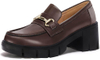 Plataforma gruesa para mujer Lug Suela mocasines Mid tacón cuadrado vestido de trabajo para caminar con cadena de hebillas