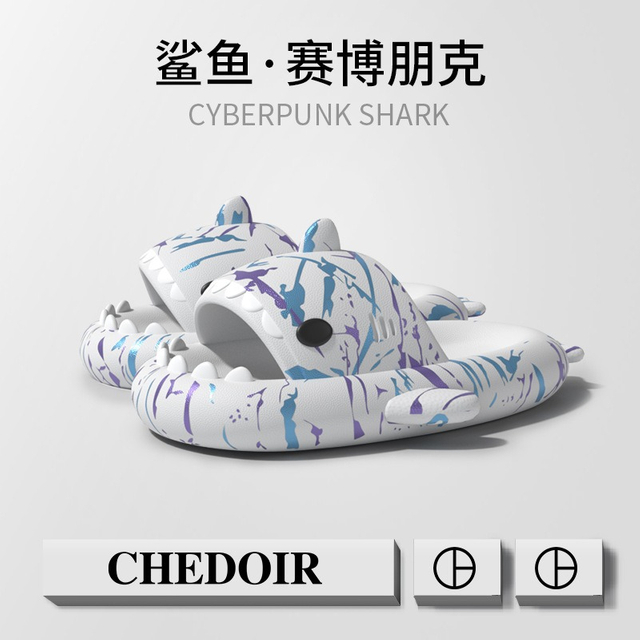 Impresión de renderizado Punk verano mujer zapatillas de tiburón tiburón diapositivas zapatos hombres parejas moda 