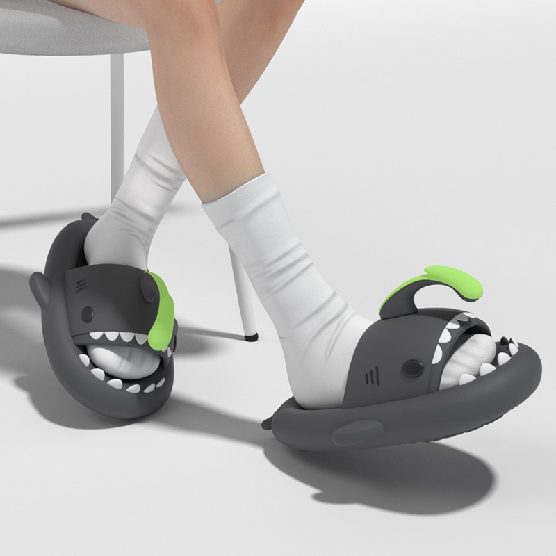 Zapatillas de tibur&oacute;n de suela gruesa de 4cm para mujer, pantuflas con forma de pez para interior y exterior, antideslizantes, para el hogar, verano 2024