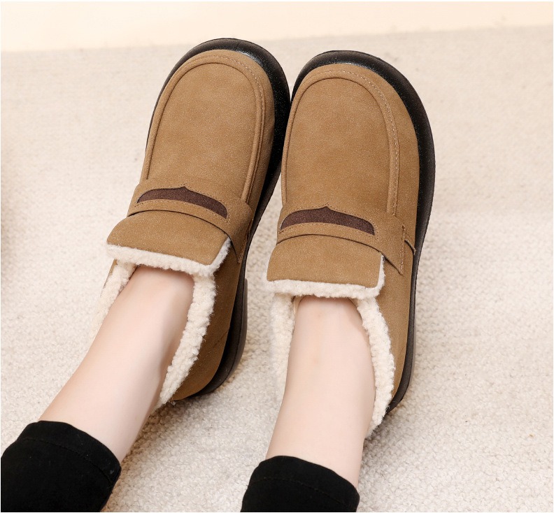 Zapatos planos de mujer con punta redonda, zapatillas informales para mujer, mocasines sin cordones, zapatos Retro de piel de invierno sin cordones