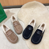 Zapatos de invierno para mujer, mocasines cortos de felpa para costura al aire libre, informales, sin cordones, con parte inferior antideslizante, mocasines planos cómodos para mujer