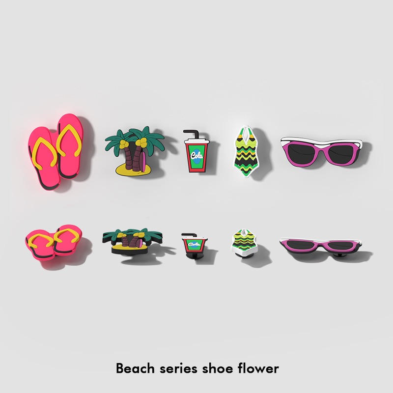 Zapatillas de tibur&oacute;n de playa para hombre y mujer, dijes de aletas superiores, zuecos de queso de Pvc de dibujos animados, accesorios, decoraci&oacute;n de hebilla de zapato, verano