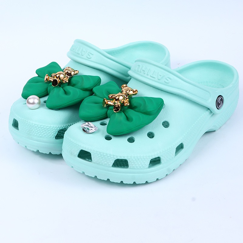 1 Uds. De dijes de zuecos con lazo, accesorios de PVC para zapatos con lazo verde, azul, blanco y negro, decoraciones para parejas, regalos para ni&ntilde;os