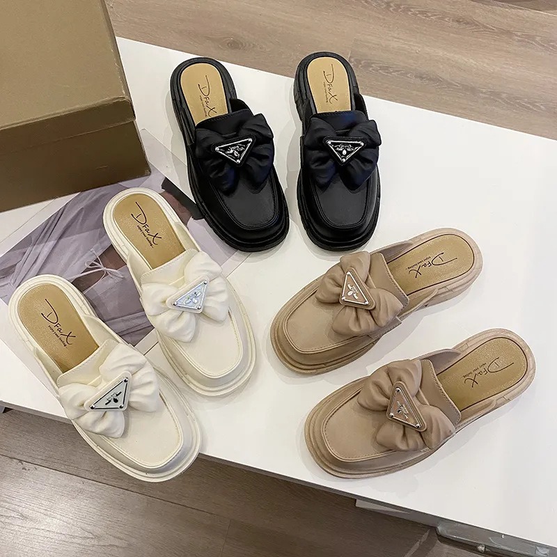 Nuevo Mocasines negros y blancos a la moda con botones y lazo, zapatos gruesos para mujer, zapatos