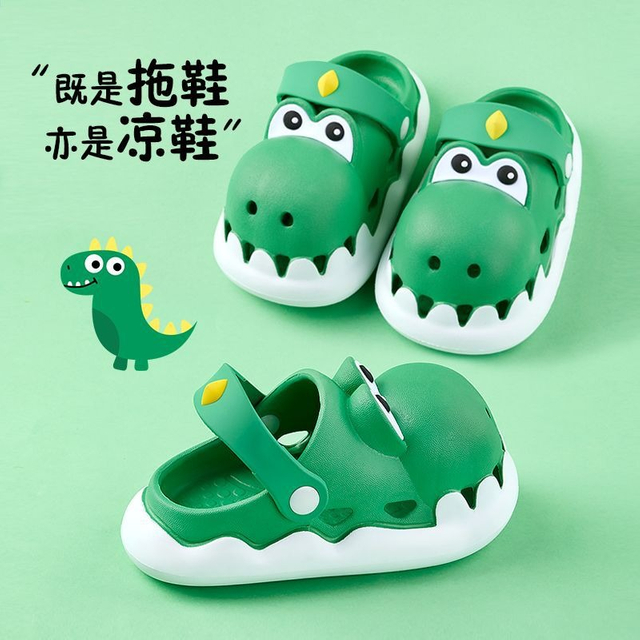 Zuecos de dinosaurio 3D para niñas pequeñas y niños, zapatillas de jardín con dibujos animados bonitos, zapatos de playa para piscina de verano para niños