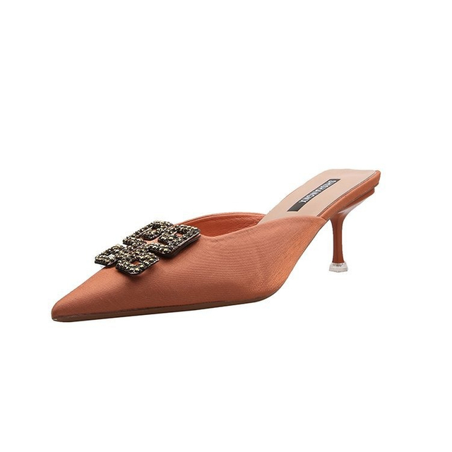 Zapatos de mujer baratos, sandalias de tacón medio con punta puntiaguda de verano para mujer