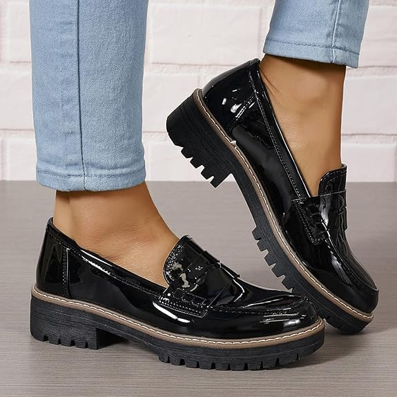 Mocasines para mujeres cómodos plataforma Penny loafer tacón grueso zapatos de vestir casual de negocios 2025 mocasines de cuero de moda y slip-ons