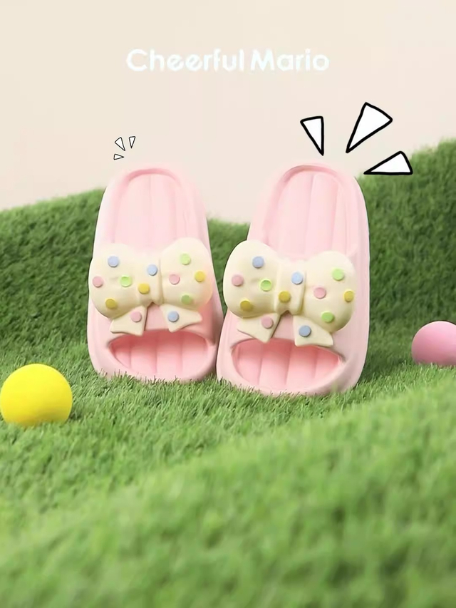 Zapatillas de suela blanda para niños y niñas, zapatillas de baño antideslizantes con lazo bonito en el exterior, zapatillas de chico de colores contrastantes