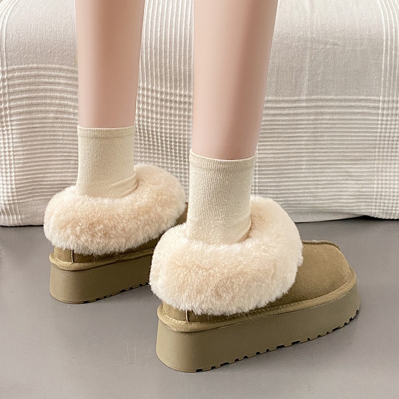 Zapatos de algod&oacute;n c&aacute;lidos con parte inferior gruesa para mujer, botas de nieve de felpa antideslizantes para mujer, botas de invierno de piel sint&eacute;tica, zapatillas planas de algod&oacute;n para el hogar