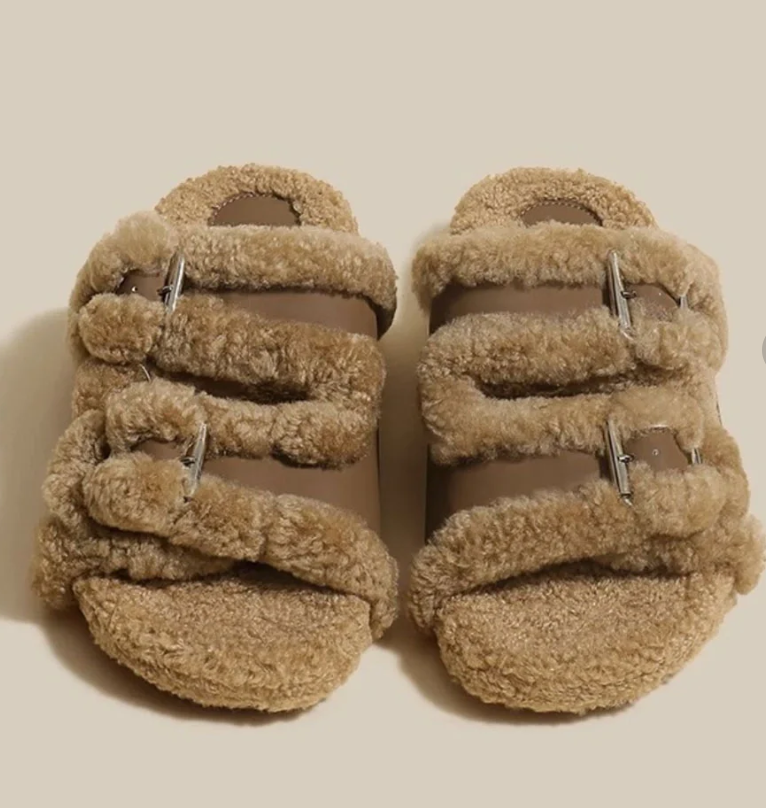 Moda de invierno Suave C&aacute;lido Comodidad Zapatilla de piel plana Dise&ntilde;ador de marca Mocasines sin cordones Mulas Casual Interior