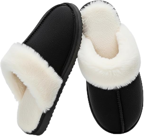 Pantuflas de invierno para mujer con espuma viscoelástica: piel sintética cálida y suela ligera de EVA