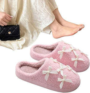  Zapatillas de arco de coquette lindas zapatillas de piel cálidas y esponjosas dormitorio difuso para la casa de interior invierno
