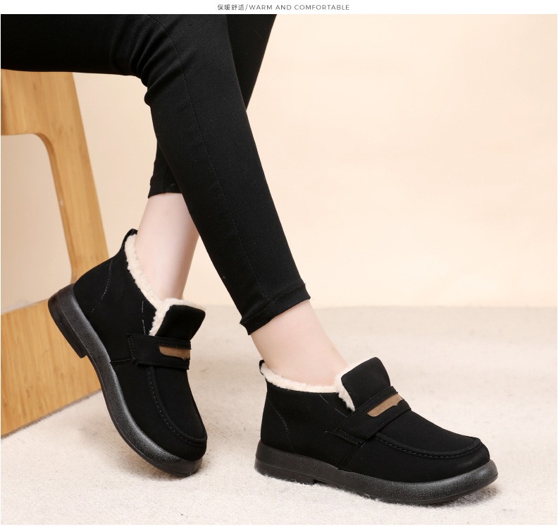 Zapatos planos de mujer con punta redonda, zapatillas informales para mujer, mocasines sin cordones, zapatos Retro de piel de invierno sin cordones