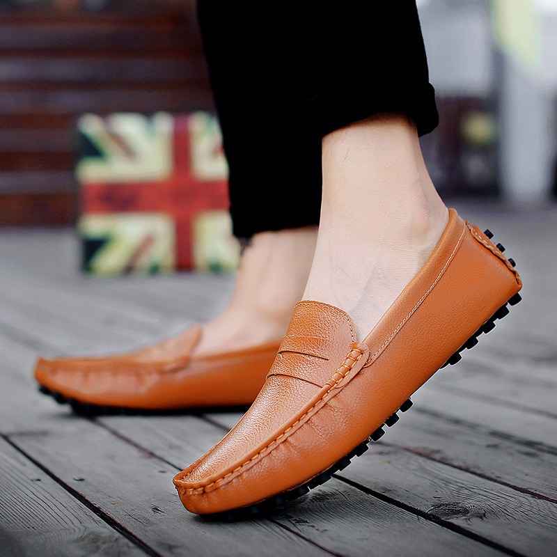 Zapatos informales de cuero genuino para hombre, mocasines de marca de lujo para hombre, mocasines transpirables, zapatos de conducci&oacute;n negros