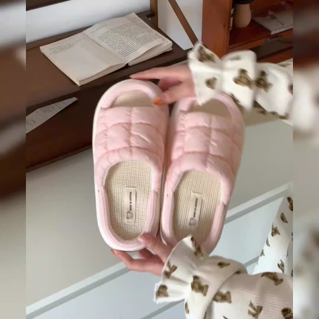 Cream puff Hogar Hogar Mujeres Algodón y Lino Zapatilla Cuatro Estaciones Suela Gruesa Vida Interior 