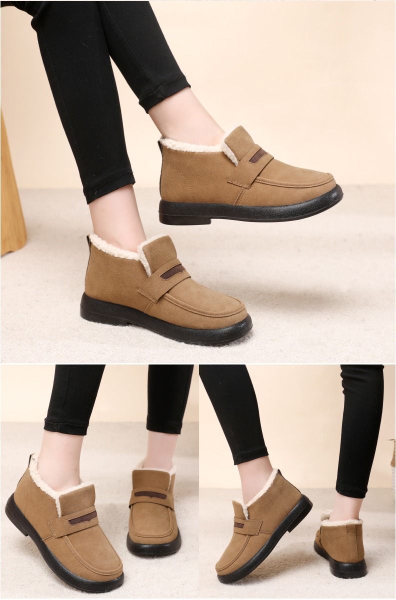 Zapatos planos de mujer con punta redonda, zapatillas informales para mujer, mocasines sin cordones, zapatos Retro de piel de invierno sin cordones